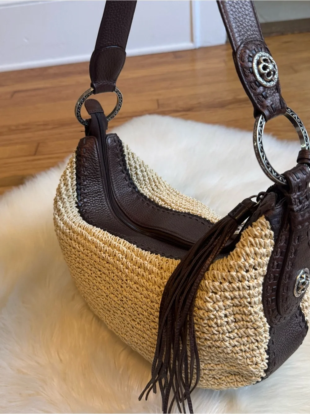 Brighton raffia woven purse